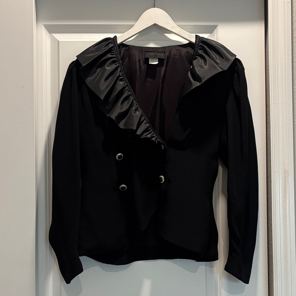 Vintage Black Ruffled Blazer